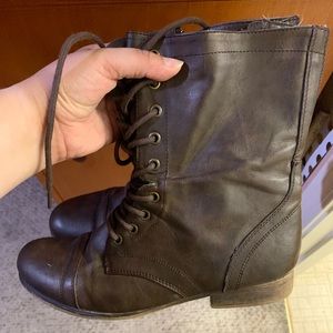 LAST CHANCE- Brown lace up with zipper moto boots